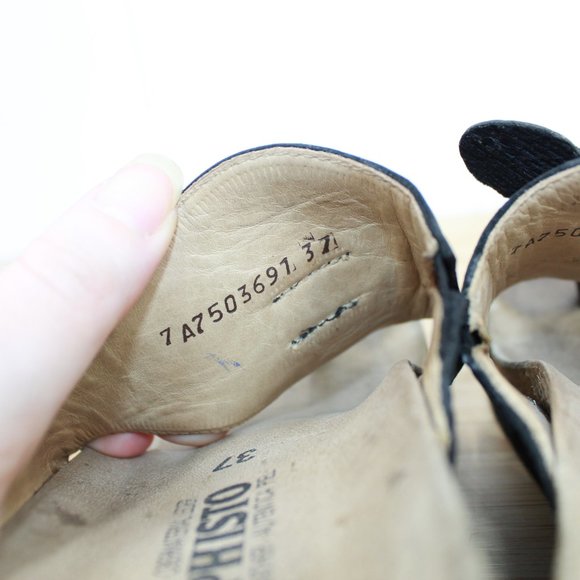 MEPHISTO Women's Violette Flower Black Leather Thong Sandals Cork Footbed 37 / 7 - Picture 7 of 9